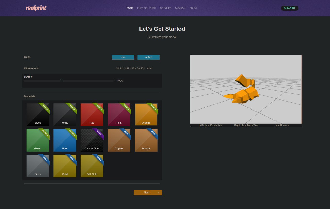 Salvaged screenshot of material selection screen during testing phase